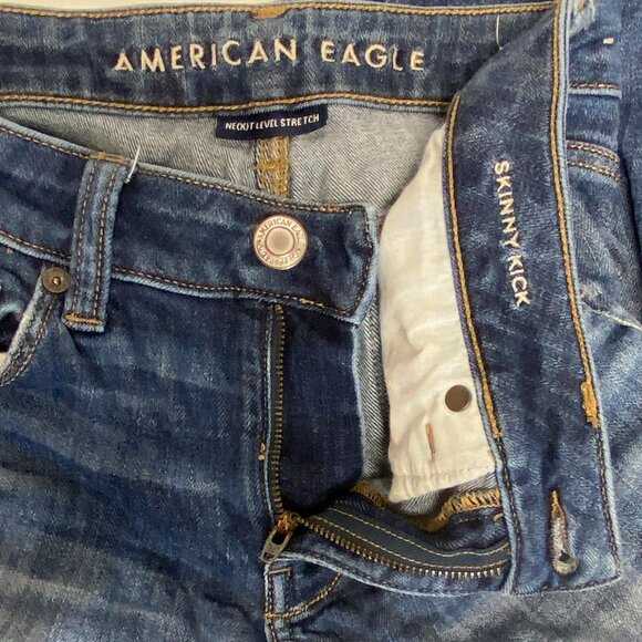 High Rise Slim Flared Kick Faded Denim Jeans American Eagle Next Level Stretch - Picture 13 of 15